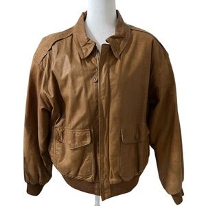 vintage brown leather aviator-style bomber jacket M